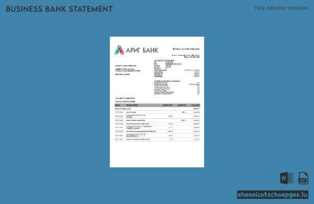 Arig Firmenkontoauszug (Word und PDF) – 1 Beispielvorschau